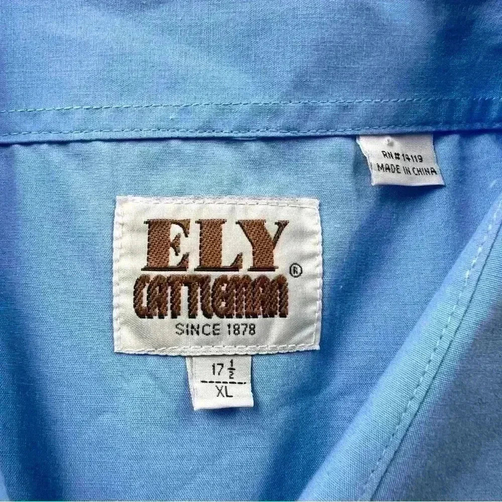 Ely Cattleman Blue Short Sleeve Solid Western Pearl Snap Button Down XL Shirt - Picture 2 of 5